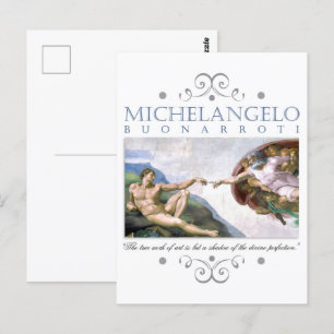 Michelangelo Creatie van Man dat met Citaat schild Briefkaart