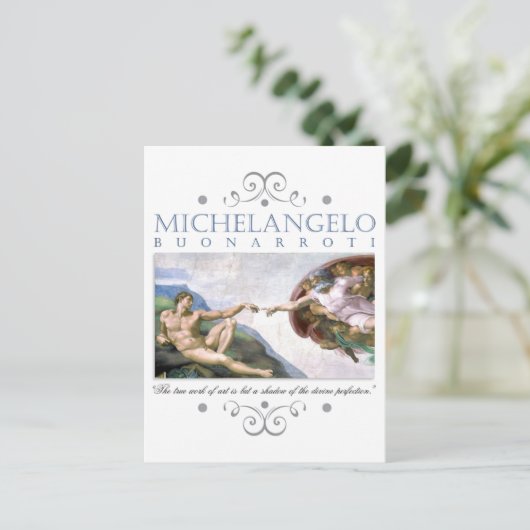 Michelangelo Creatie van Man dat met Citaat schild Briefkaart (Staand voorkant)