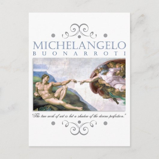 Michelangelo Creatie van Man dat met Citaat schild Briefkaart (Voorkant)