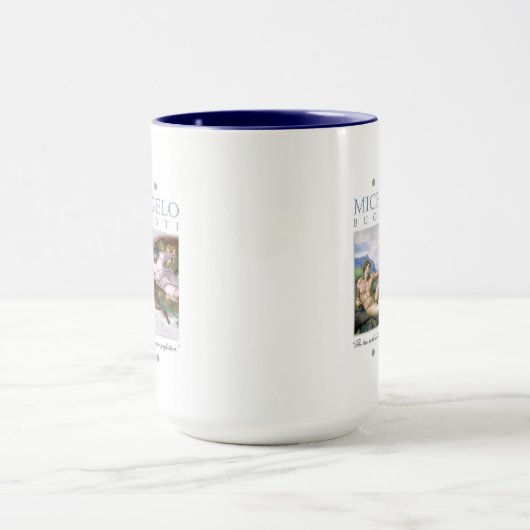 Michelangelo Creatie van Man dat met Citaat schild Mok (Midden)