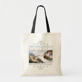 Michelangelo Creatie van Man dat met Citaat schild Tote Bag