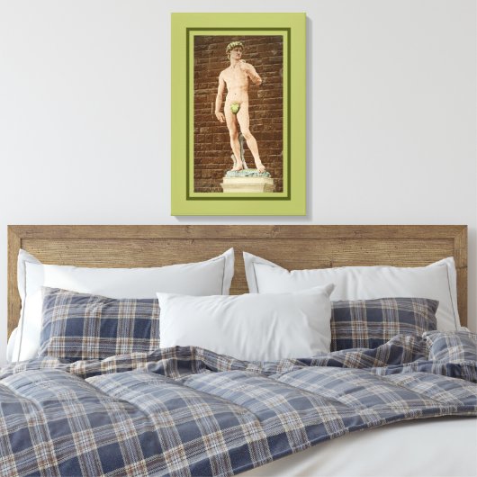 MICHELANGELO DAVID MET VIJGENBLAD CANVAS AFDRUK (Insitu (Slaapkamer))