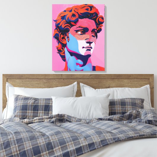 Michelangelo David Neon Pop Kunstillustratie Canvas Afdruk (Insitu (Slaapkamer))