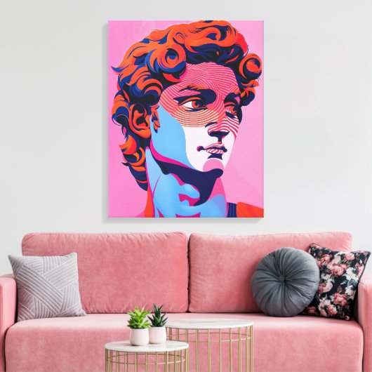 Michelangelo David Neon Pop Kunstillustratie Canvas Afdruk (Insitu (Woonkamer))