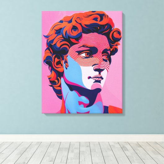 Michelangelo David Neon Pop Kunstillustratie Canvas Afdruk (Insitu (Houten vloer))