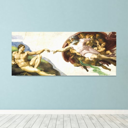 MICHELANGELO - De creatie van Adam 1512 Canvas Afdruk (Insitu (Houten vloer))