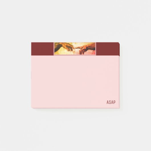 Michelangelo handen kunst op bordeauxrood en roze post-it® notes (Voorkant)