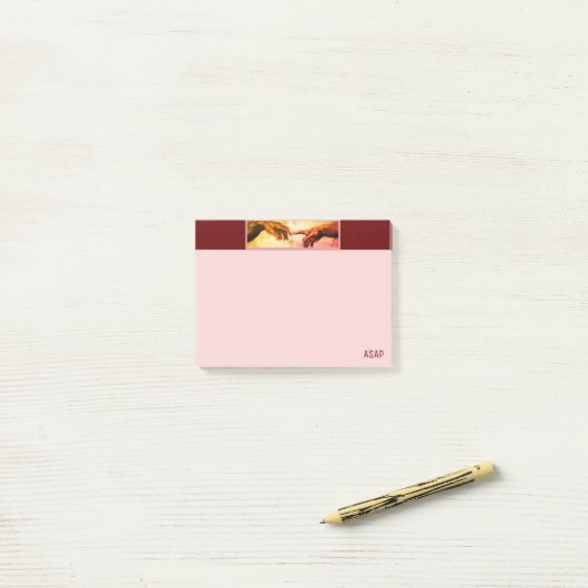 Michelangelo Hands Art over Bourgogne en Roos Gold Post-it® Notes (Op bureau)