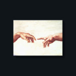 Michelangelo Hands Canvas Afdruk<br><div class="desc">Michelangelo Hands canvas print. Fresco Sixtijnse Kapel. Een van de meest iconische scènes in de Westerne kunst. Dit detail van Michelangelo’s creatie van Adam shows dat God naar beneden reikt om vingers met zijn creatie aan te raken. Het werk is belast met religieus en cultureel belang en staat bekend als...</div>