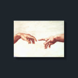 Michelangelo Hands Canvas Afdruk<br><div class="desc">Michelangelo Hands canvas print. Fresco Sixtijnse Kapel. Een van de meest iconische scènes in de Westerne kunst. Dit detail van Michelangelo’s creatie van Adam shows dat God naar beneden reikt om vingers met zijn creatie aan te raken. Het werk is belast met religieus en cultureel belang en staat bekend als...</div>