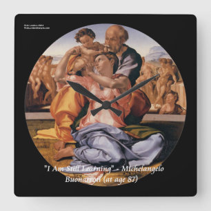 Michelangelo Kunst & beroemde "leren" citaat Vierkante Klok