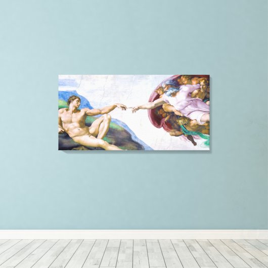 Michelangelo - Schepping van Adam Geïsoleerd Canvas Afdruk (Insitu (Houten vloer))