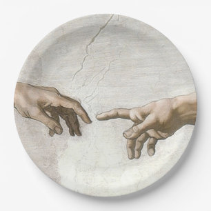 Michelangelo Schepping van Adam Handen Fijne Kunst Papieren Bordje