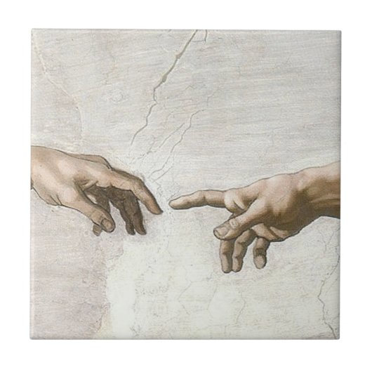 Michelangelo Schepping van Adam Handen Fijne Kunst Tegeltje (Voorkant)