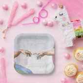 Michelangelo - Schepping van Adam, Sixtijnse Kapel Papieren Bordje (Feest)