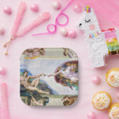 Michelangelo - Schepping van Adam, Sixtijnse Kapel Papieren Bordje (Feest)