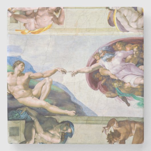 Michelangelo - Schepping van Adam, Sixtijnse Kapel Stenen Onderzetter (Voorkant)
