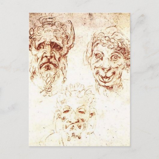 Michelangelo- Studies van Grotesques Briefkaart (Voorkant)
