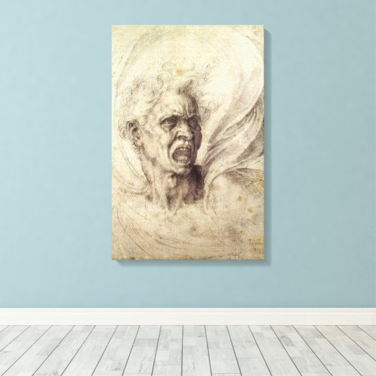 Michelangelo's Damned Soul, hoofd van een Man Canvas Afdruk (Insitu (Houten vloer))