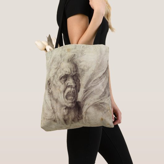 Michelangelo's Damned Soul, hoofd van een Man Tote Bag (Dichtbij)
