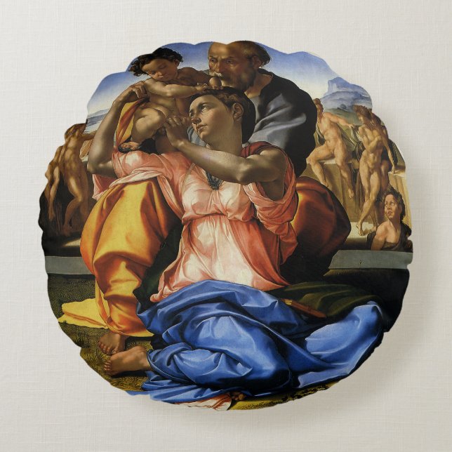 Michelangelo's Doni Tondo of Doni Madonna Rond Kussen (Voorkant)