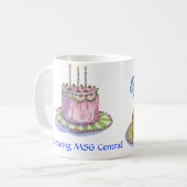 michele art, pinkcake, Celebrating MSG Central! Koffiemok (Voorkant links)
