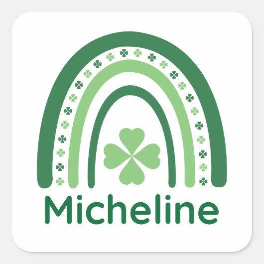 Micheline Name Clover Boho Rainbow Vierkante Sticker (Voorkant)