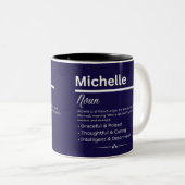 Michelle, Girl Personalized Name Definition Mug Tweekleurige Koffiemok (Voorkant rechts)