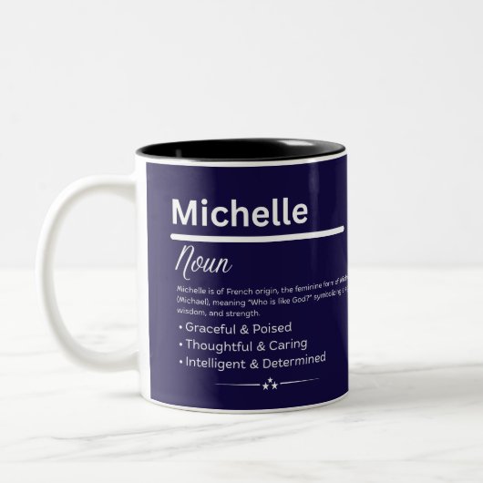 Michelle, Girl Personalized Name Definition Mug Tweekleurige Koffiemok (Links)