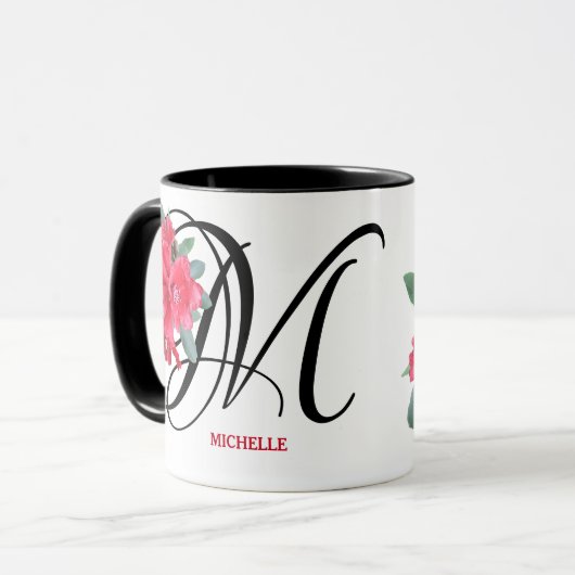  Michelle naam rode bloemen trendy boho Mok (Voorkant links)