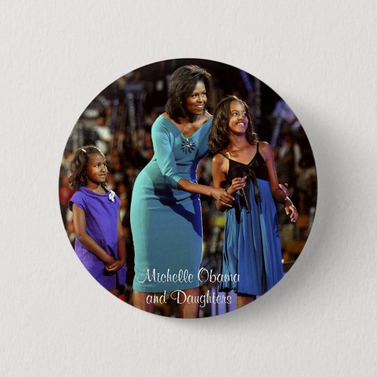 Michelle Obama en Daughters Ronde Button 5,7 Cm (Voorkant)