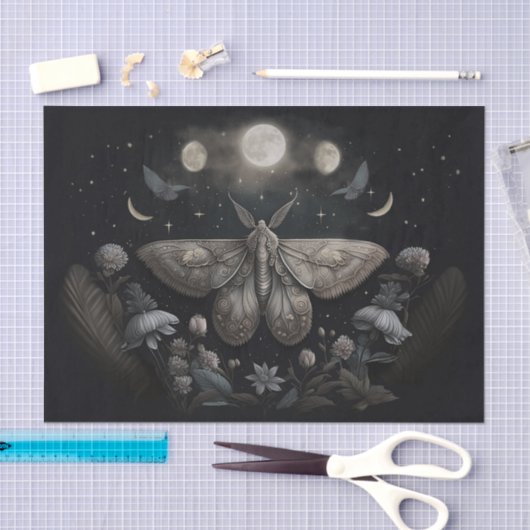 Michelle's fladderende maan, zilverachtige mot tissuepapier (Craft)