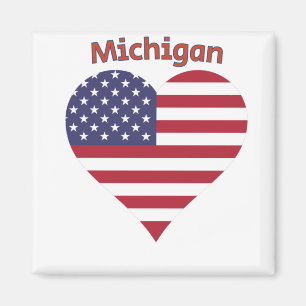 Michigan American Flag Heart Magneet