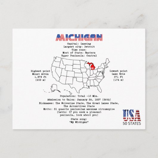 Michigan American staat op een kaart en nuttige in (Voorkant)