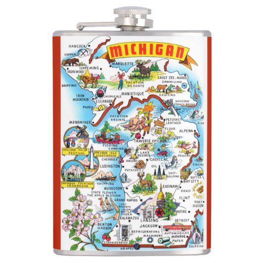 Michigan Ansichtkaart Kaart Heupfles (Voorkant)