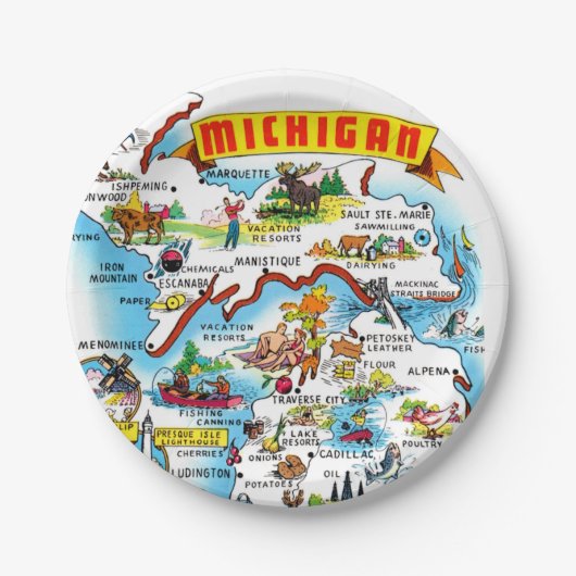 Michigan Ansichtkaart Kaart  Papieren Bordje (Voorkant)
