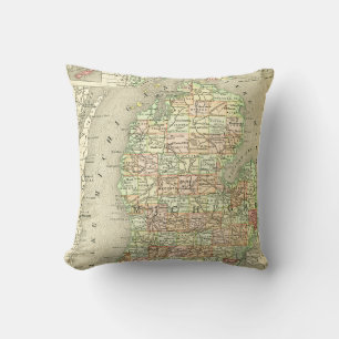 Michigan Antiek Map Colorful State Mitten Kussen
