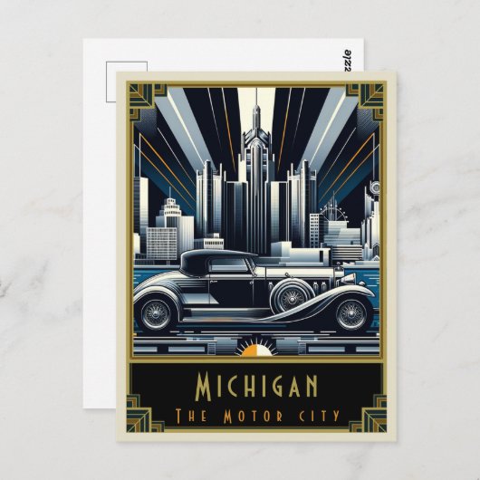 Michigan | Art. Deco Briefkaart (Voorkant / Achterkant)