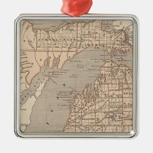Michigan Atlas Map Metalen Ornament (Voorkant)