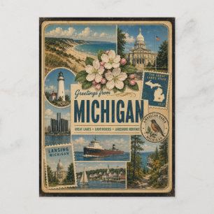 Michigan Authentieke Vintage Stijl Ansichtkaart Briefkaart