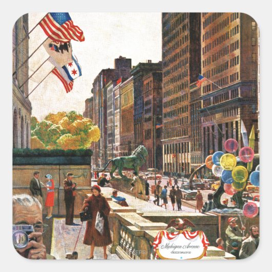 Michigan Avenue, Chicago door John Falter Vierkante Sticker (Voorkant)