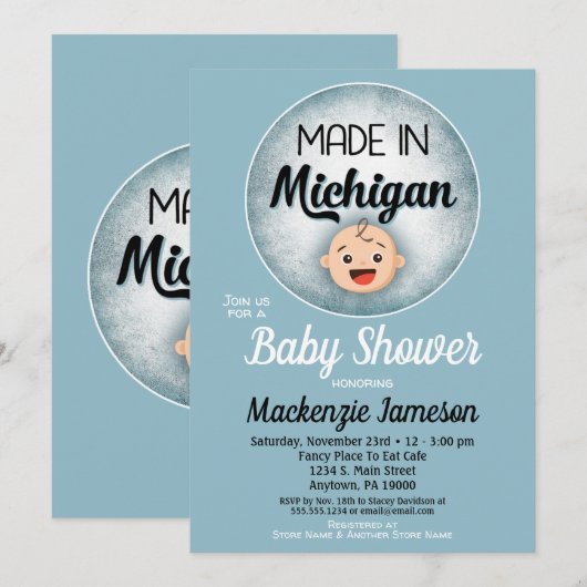 Michigan Baby shower Funny Blue Boys Kaart (Voorkant / Achterkant)