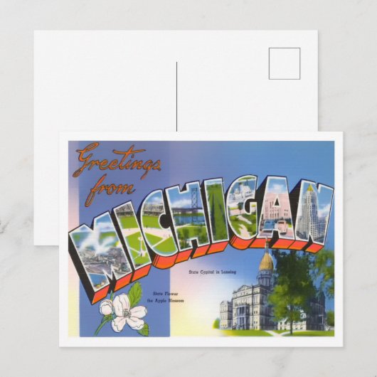 Michigan  Big Letters Briefkaart (Voorkant / Achterkant)