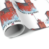 Michigan Big Red Lighthouse Birthday Cadeaupapier (Rol Hoek)