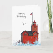 Michigan Big Red Lighthouse Birthday Kaart (Voorkant)
