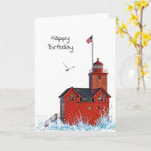 Michigan Big Red Lighthouse Birthday Kaart (Gele Bloem)