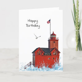 Michigan Big Red Lighthouse Birthday Kaart