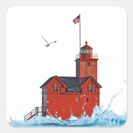 Michigan Big Red Lighthouse Vierkante Sticker