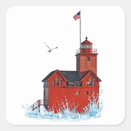 Michigan Big Red Lighthouse Vierkante Sticker