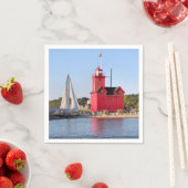 Michigan Big Red Lighthouse With Sailboat Servet (Insitu)
